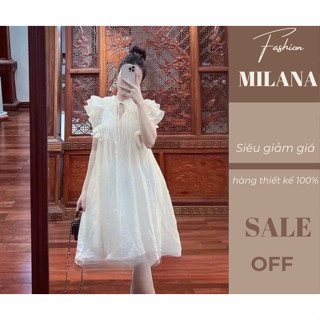  Váy bầu  đầm bầu công sở thiết kế mùa hè babydoll suông tay bèo xếp ly ngực vải tơ nhăn mát 