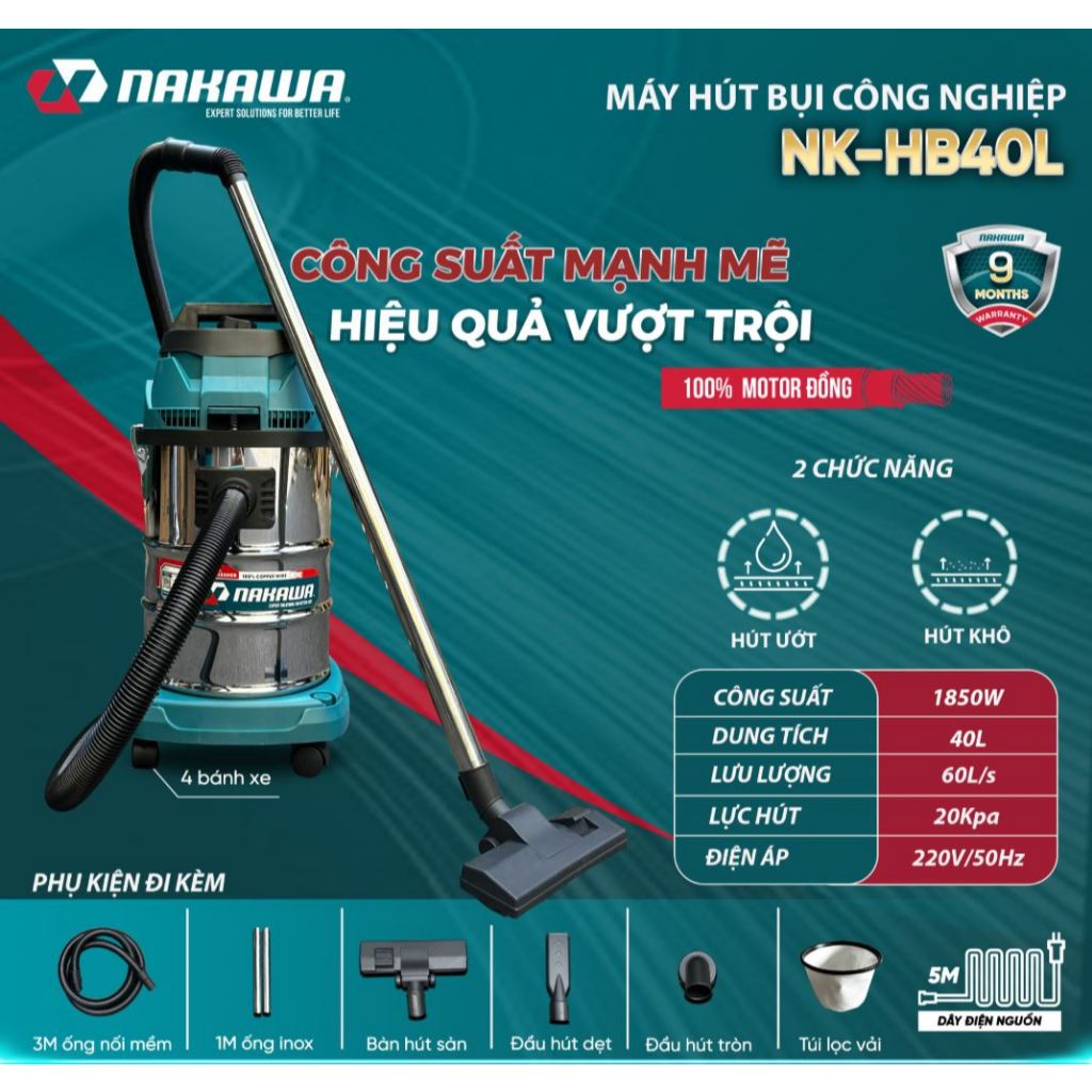 Máy Hút Bụi Công Nghiệp NAKAWA 25, 30, 40 Lít