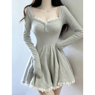 Xian Đầm Xòe Chữ A Tay Dài Dáng Ôm Phối Ren Sexy, Đầm Body Dáng Ngắn Ôm Eo Quyến Rũ Cực Tôn Dáng, Váy Xòe Dáng Ngắn 139M