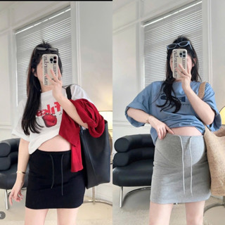 chân váy bầu chữ A dáng ngắn có dây rút thời trang cho mẹ bầu (CV A DÂY RÚT)