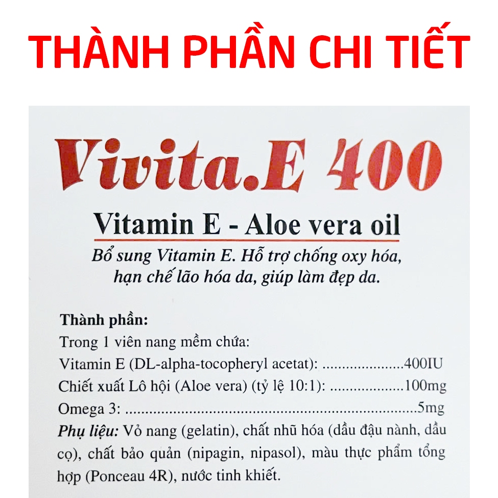 Viên Uống đẹp da Vitamin E đỏ, Aloe vera chống lão hóa, giảm nám sạm da - Vỉ 100 viên