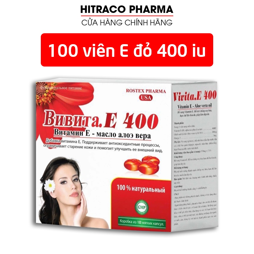 Viên Uống đẹp da Vitamin E đỏ, Aloe vera chống lão hóa, giảm nám sạm da - Vỉ 100 viên