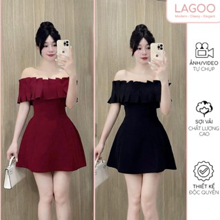 Váy Trễ Vai Elysa Tiểu Thư Quyến Rũ Tôn Dáng, Đầm Đi Tiệc Sang Chảnh Vai Xếp Ly Dáng Xòe LAGOO