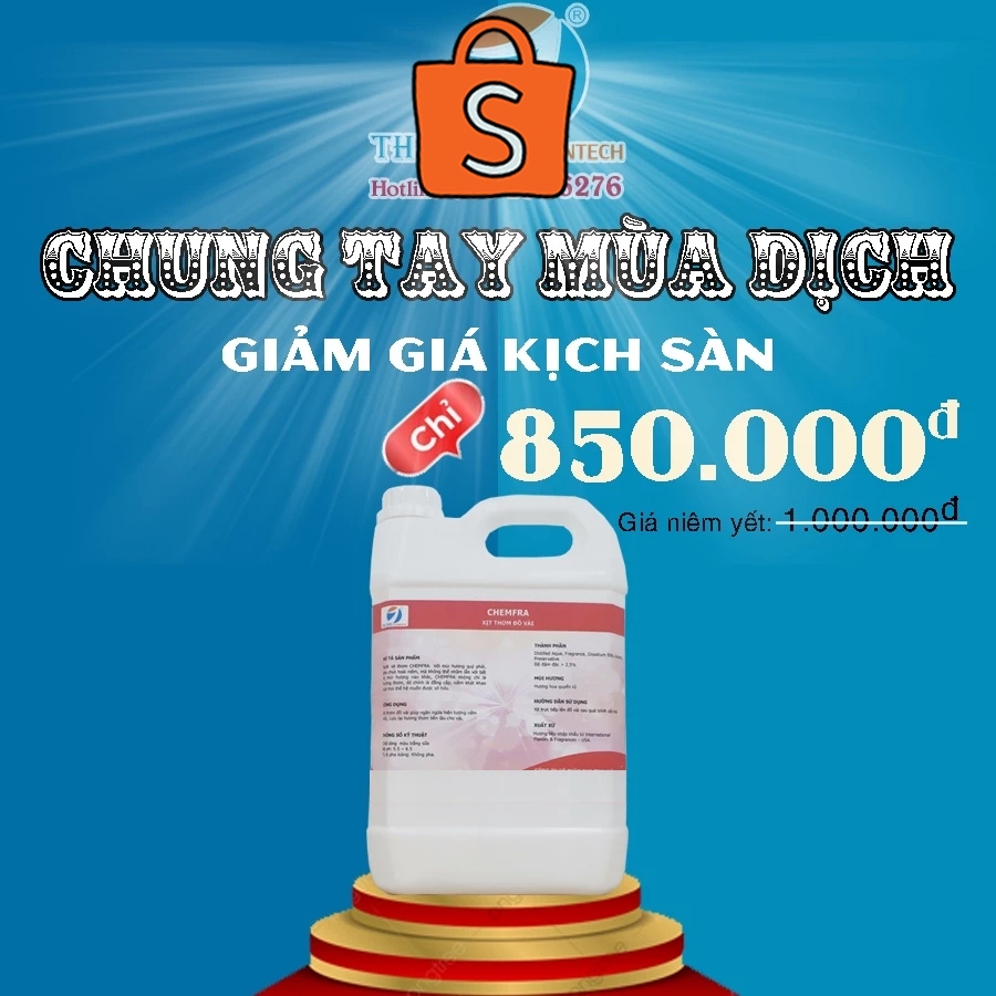 Nước xịt thơm quần áo Chemfra (Can 5Lít tặng kèm bình xịt phun sương)