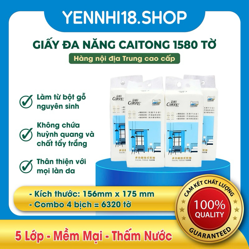 [ SỈ ][Combo 4 bịch] loại 1580 tờ  Giấy Rút Treo Tường  Caitong Trắng Nội Địa Trung 1580 Siêu Tiện L