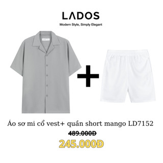 Combo sơ mi lụa chéo cổ vest 8117 kèm quần short đùi 4099 có túi chất mango trẻ trung LADOS-7152 mát mẻ mùa hè