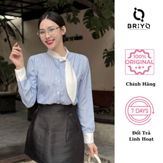 Áo sơ mi nữ dài tay cổ trụ phối thành cà vạt điệu đà BRIYO SM43