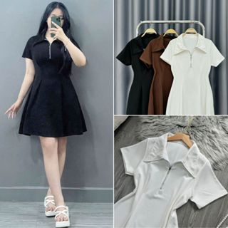 Đầm váy polo bigsize nữ dáng xuông xòe có khóe kéo cách điệu chât vải thun gân dành cho nàng chuppy từ 58-95 kg G98