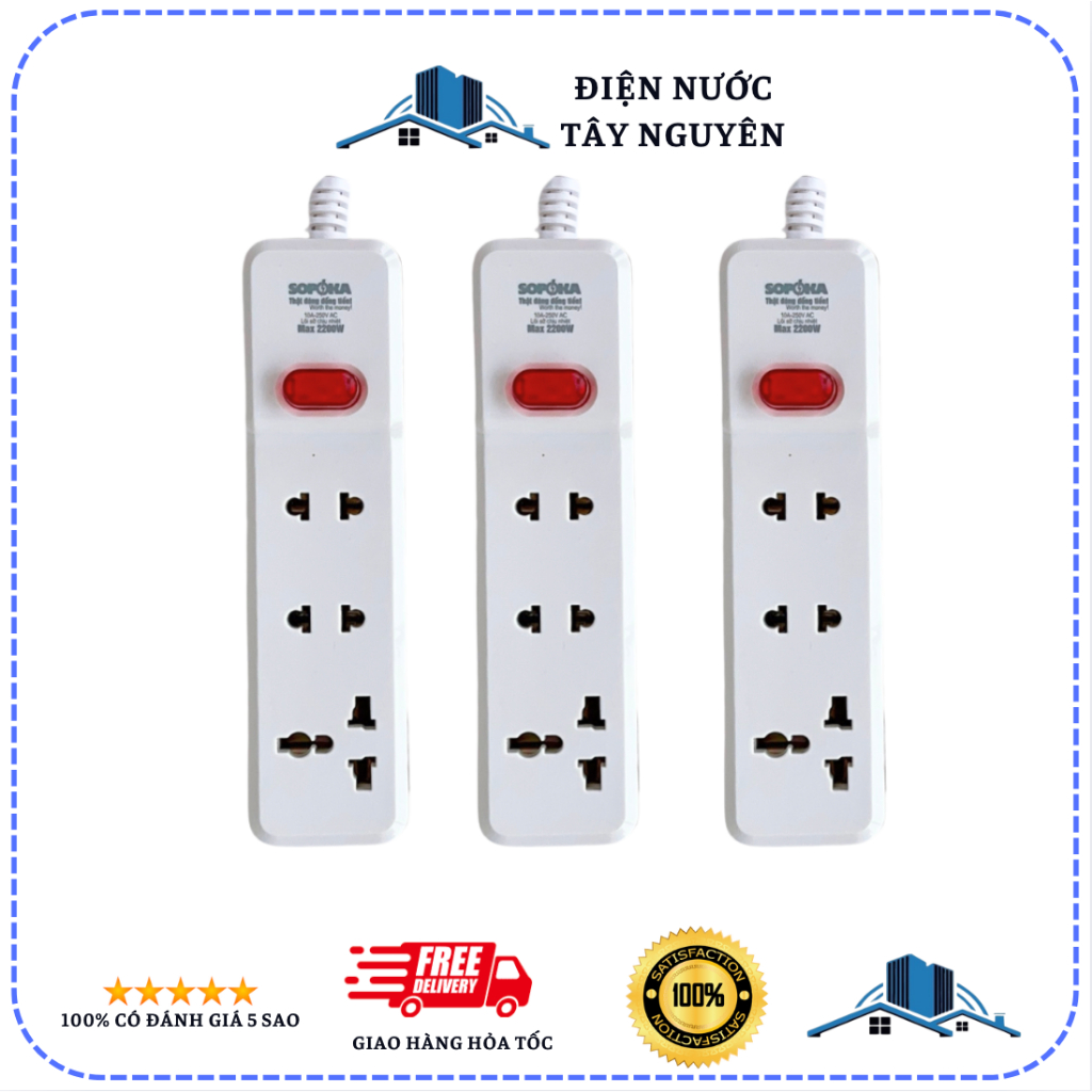 Ổ Cắm Điện SOPOKA 3 Lỗ Không Kèm Dây Chịu Tải 2000W - Ổ Cắm Sử Chống Cháy 3 Ổ Cắm SOPOKA An Toàn