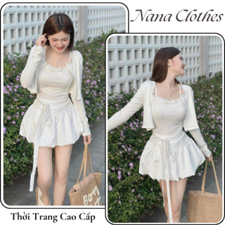Bộ hè nữ 3 món áo croptop cardigan chân váy ngắn phong cách Hàn Quốc, set đồ nữ cao cấp thoáng mát mặc mùa hè HCOM25592