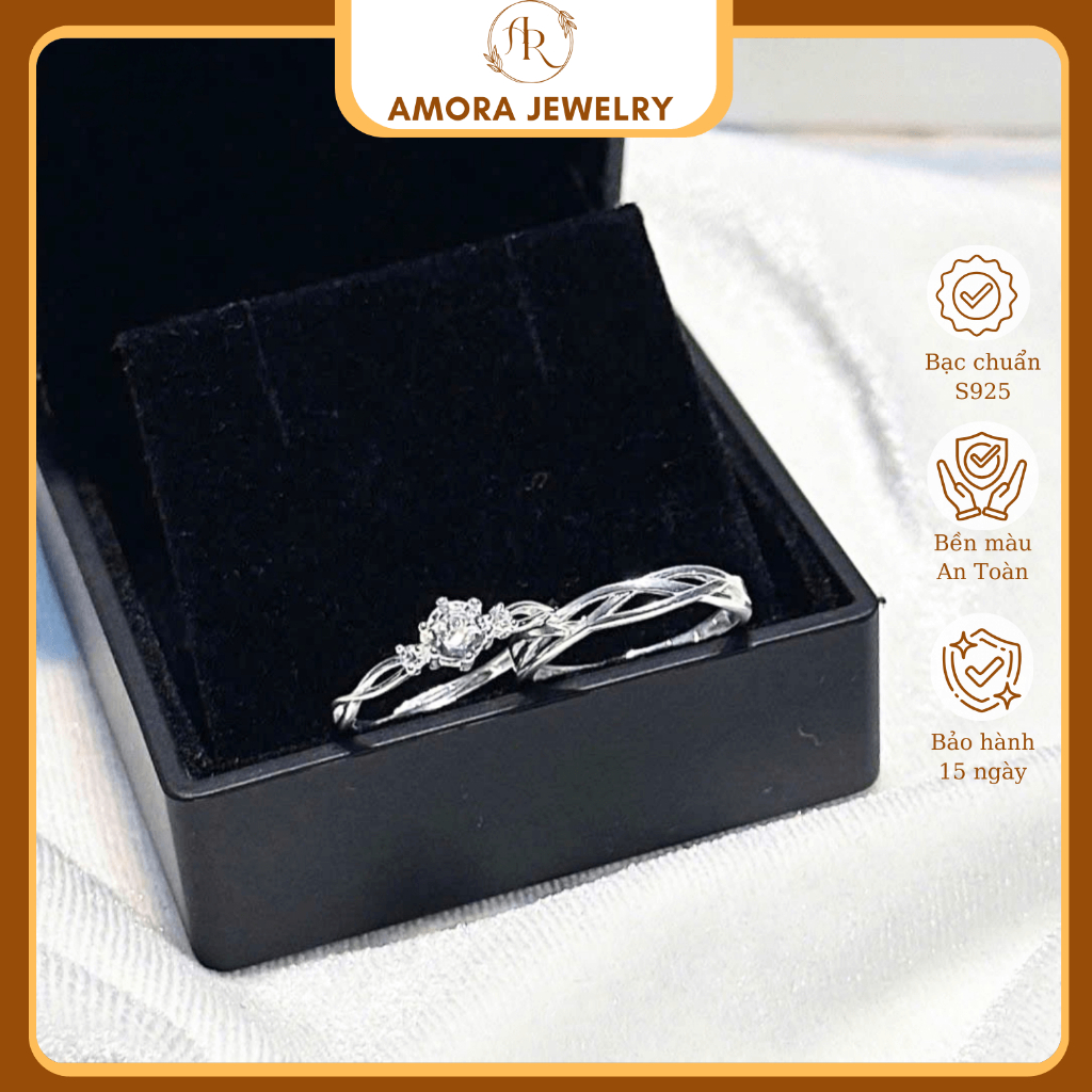 Nhẫn đôi Nam Nữ Amora Jewelry chất liệu bạc cao cấp