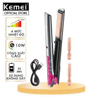 Máy duỗi tóc không dây Kemei KM-555 chuyên nghiệp điều chỉnh 4 mức nhiệt độ phù hợp sử dụng mọi loại tóc - Chính hãng