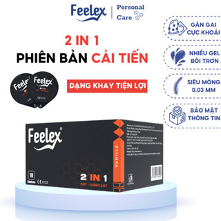 Bao cao su gai Feelex 2 in 1 nhiều gân gai và gel bôi trơn, mỏng hàng cao cấp hộp 10 bao