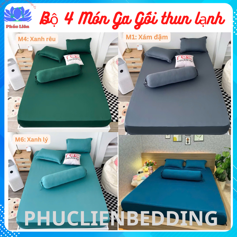 Bộ Ga Giường Thun lạnh Màu Trơn Xám Chì [ 4 món Ga và Áo Gối ] Thun Silk, Co Giãn Bốn Chiều Cao Cấp Nằm Thoáng Khí