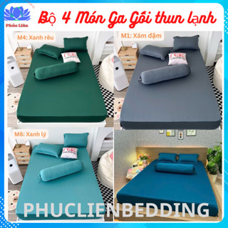 Bộ Ga Giường Thun lạnh Màu Trơn Xám Chì [ 4 món Ga và Áo Gối ] Thun Silk, Co Giãn Bốn Chiều Cao Cấp Nằm Thoáng Khí