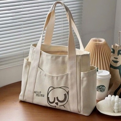 Túi tote túi vải canvas phong cách Hàn quốc, có khóa miệng ngăn phụ bên trong thời trang ulzzang HARAS