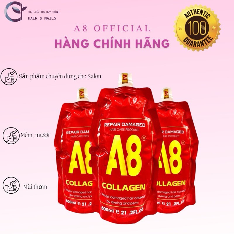 Hấp dầu A8, Kem Ủ Tóc Phục Hồi Siêu Mượt Collagen A8 Chính Hãng 600ml