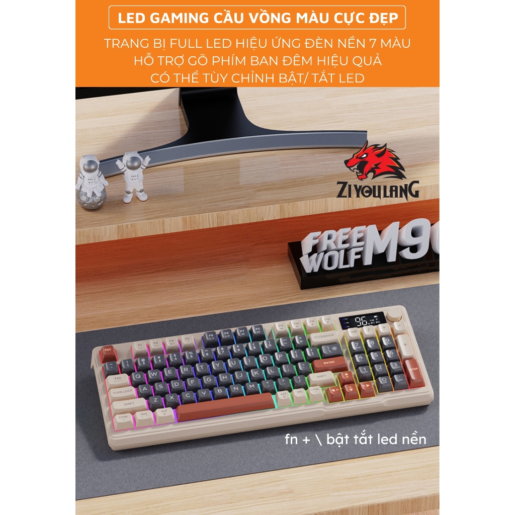 Bàn Phím Không Dây Free Wolf M96 - LED 7 Màu, Thời Lượng Pin 15 Ngày, Màn Hình Hiển Thị | BigBuy360 - bigbuy360.vn