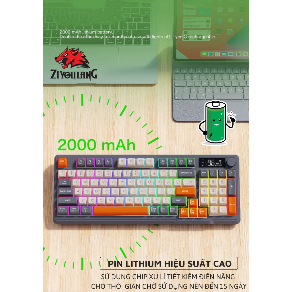 Bàn Phím Không Dây Free Wolf M96 - LED 7 Màu, Thời Lượng Pin 15 Ngày, Màn Hình Hiển Thị | BigBuy360 - bigbuy360.vn