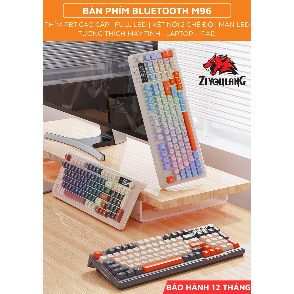 Bàn Phím Không Dây Free Wolf M96 - LED 7 Màu, Thời Lượng Pin 15 Ngày, Màn Hình Hiển Thị | BigBuy360 - bigbuy360.vn