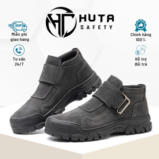 Giày bảo hộ không dây HUTA chống đinh, chống dập ngón và chống trơn trượt chính hãng,  da bò lộn