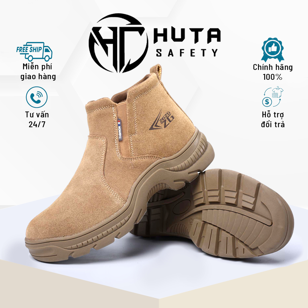 Giày bảo hộ không dây HUTA chống đinh, chống dập ngón, chống trơn trượt, da bò, hàng chính hãng MS68