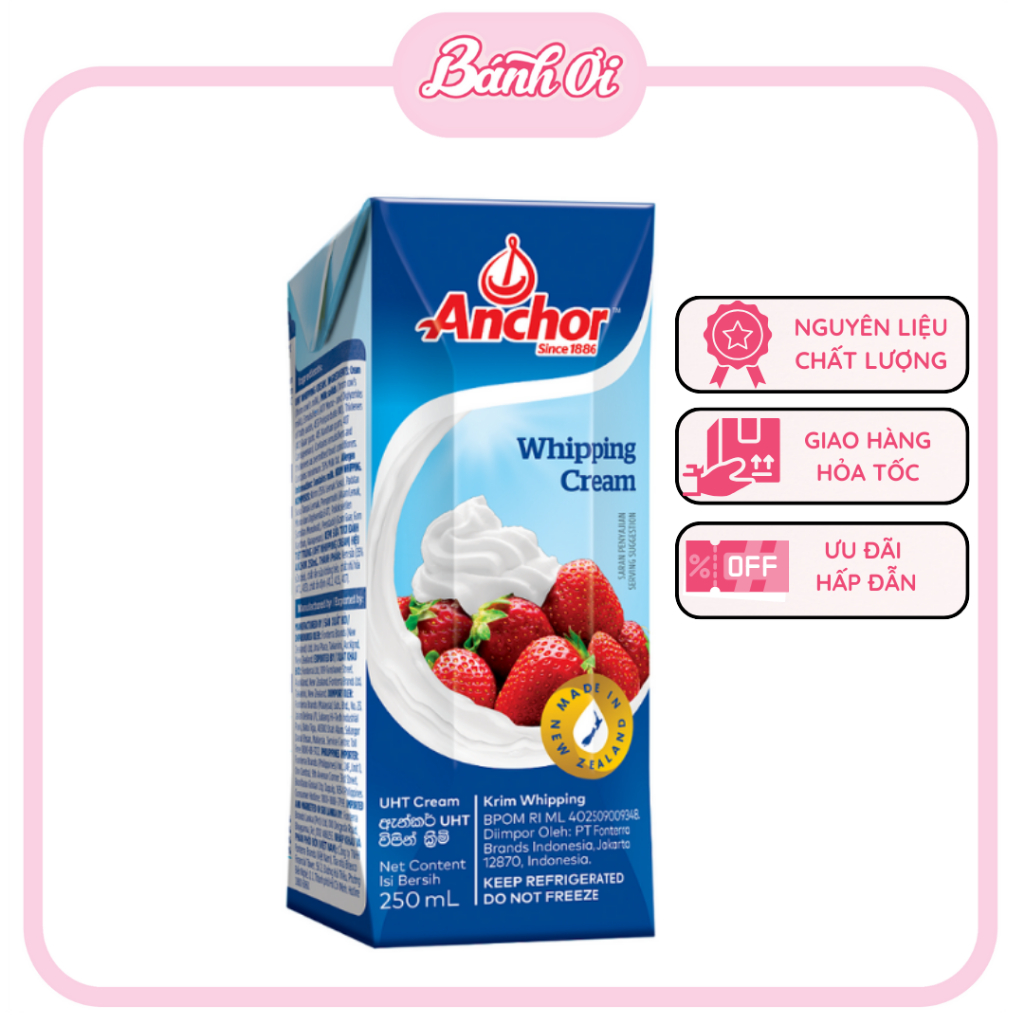 Kem Whipping cream Anchor 250ml - làm bánh flan, bánh kem, chè khúc bạch, kem tươi