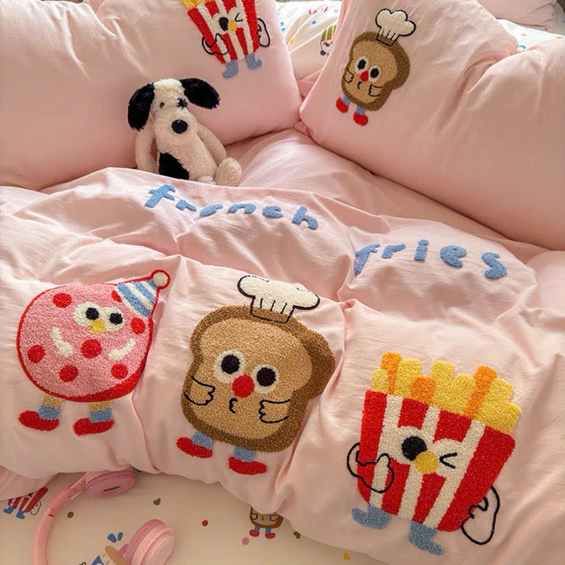 Bộ Chăn Ga Gối Cotton Đũi Hàn Thêu nổi cực trendy thoáng mát mềm mịn,Moon Decor (set 4món)