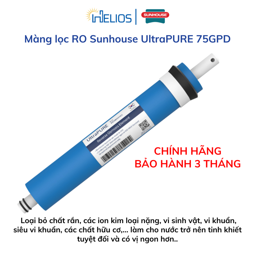 Màng RO Sunhouse UltraPure công suất lọc 75 GPD cho máy lọc nước RO có sử dụng vỏ màng-Hàng chính hã
