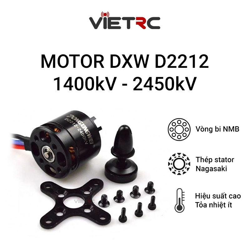 Động cơ (Motor) không chổi than (brushless) DXW 2212 - 1400KV / 2450KV cho máy bay điều khiển từ xa