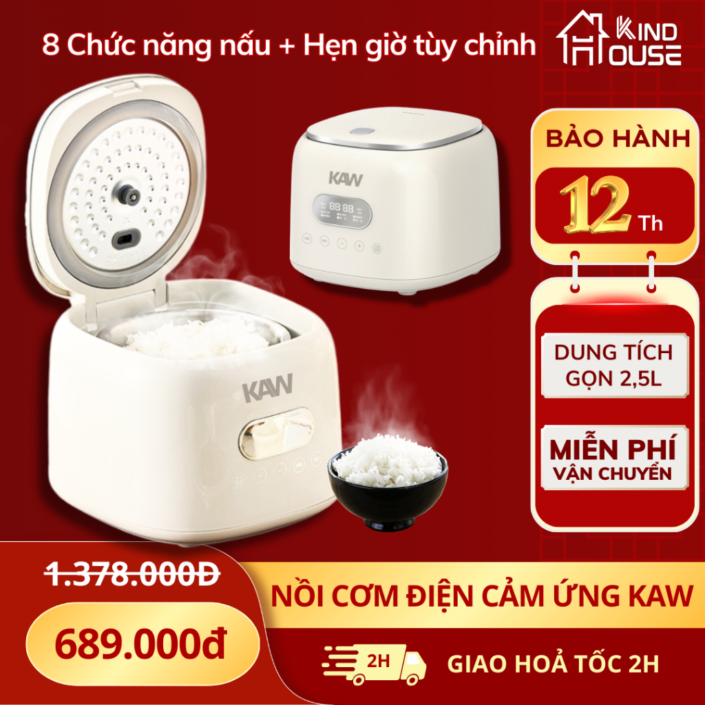 Nồi Cơm Điện Cảm Ứng KAW 1,2L Ít Đường, Công Suất 400W, Bảo Hành 12 tháng