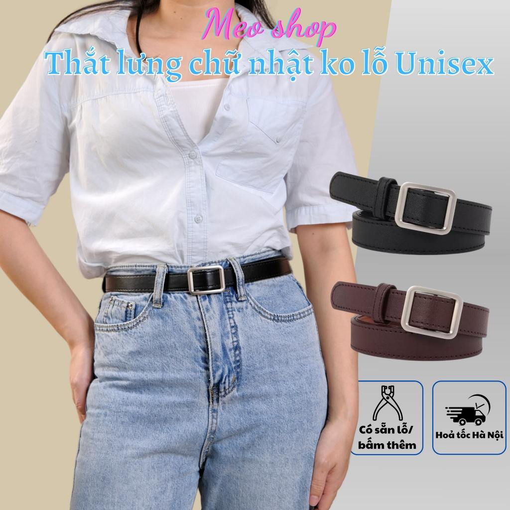 Dây thắt lưng Nữ Nam Unisex Vuông chữ nhật Bản Nhỏ 2,3cm TL001 - Dây nịt da Nam Nữ mặt vuông ko đục lỗ giá rẻ