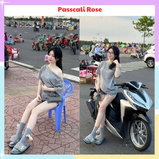  Áo phông nữ cộc tay trễ vai phối khoá form dáng đẹp hoạ tiết kẻ caro nổi bật thời trang nữ hot hit 