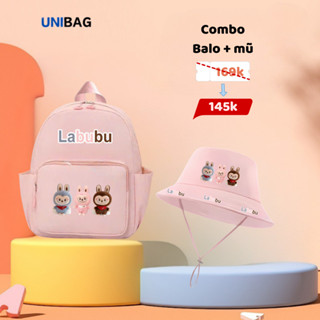 Combo Balo và Mũ Trẻ Em Siêu Nhẹ Cho Bé Trai Bé Gái Mầm Non Từ 1-5 Tuổi Đựng Quần Áo Bỉm Sữa