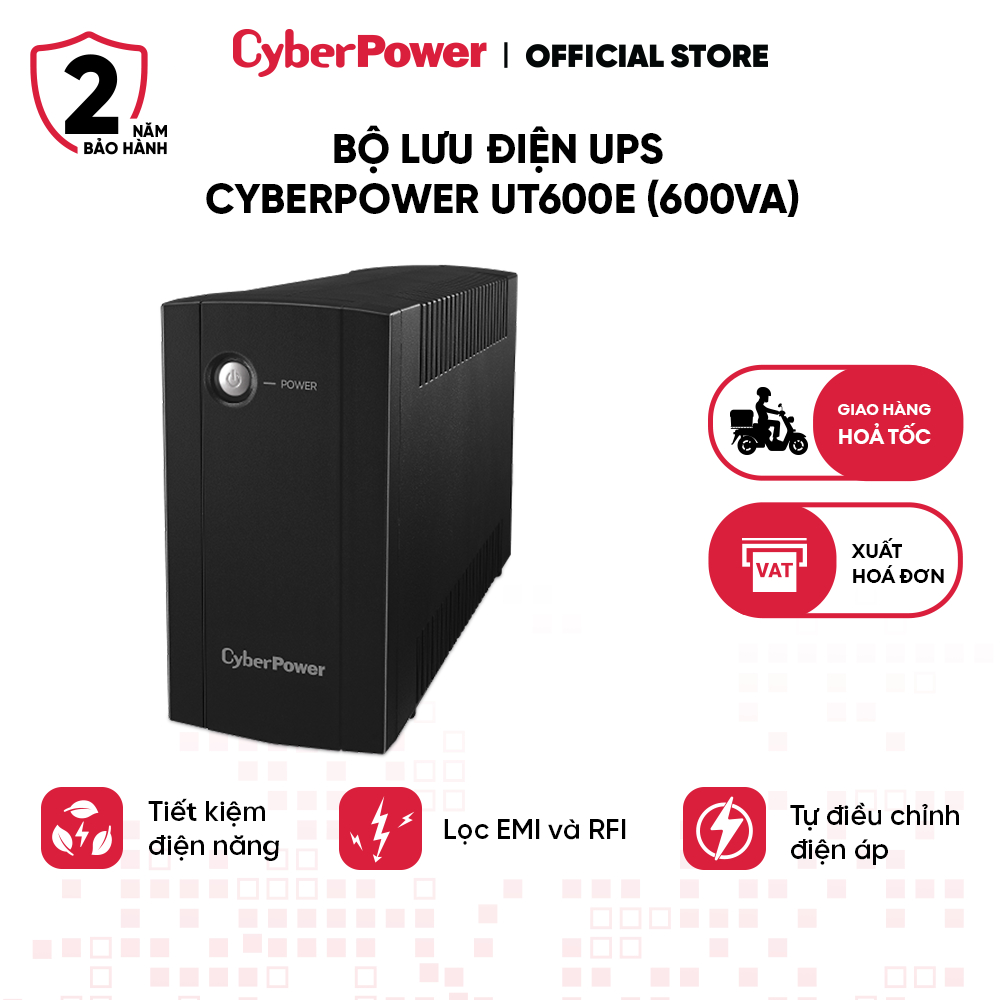 Bộ lưu điện UPS CyberPower UT600E (600VA) công suất 360W tiết kiệm năng lượng | Bảo hành 2 năm | BigBuy360 - bigbuy360.vn