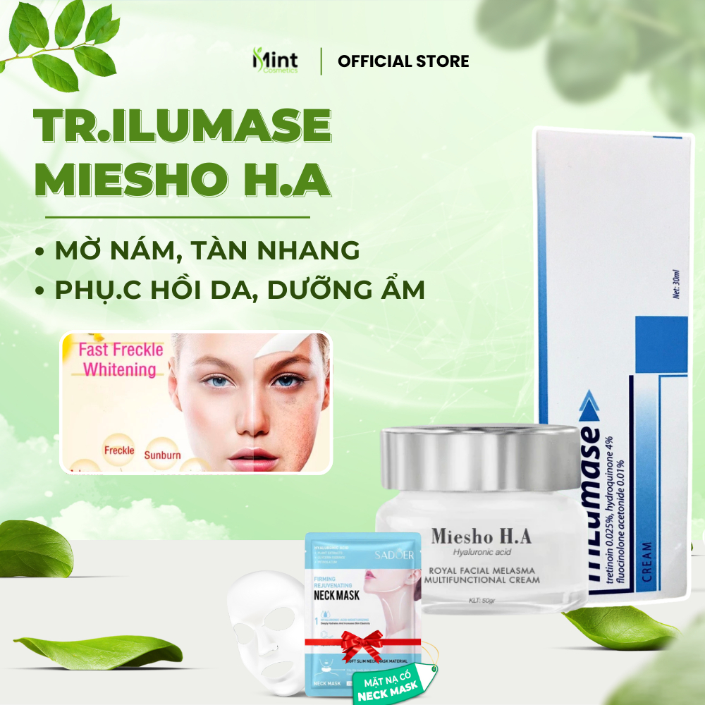 Combo Kem Mờ Nám Thụy Sỹ - Kem Dưỡng Phục Hồi MIESHO H.A & Kem Nám TR.ILUMASE Giúp Mờ Thâm Nám, Dưỡng Trắng Da