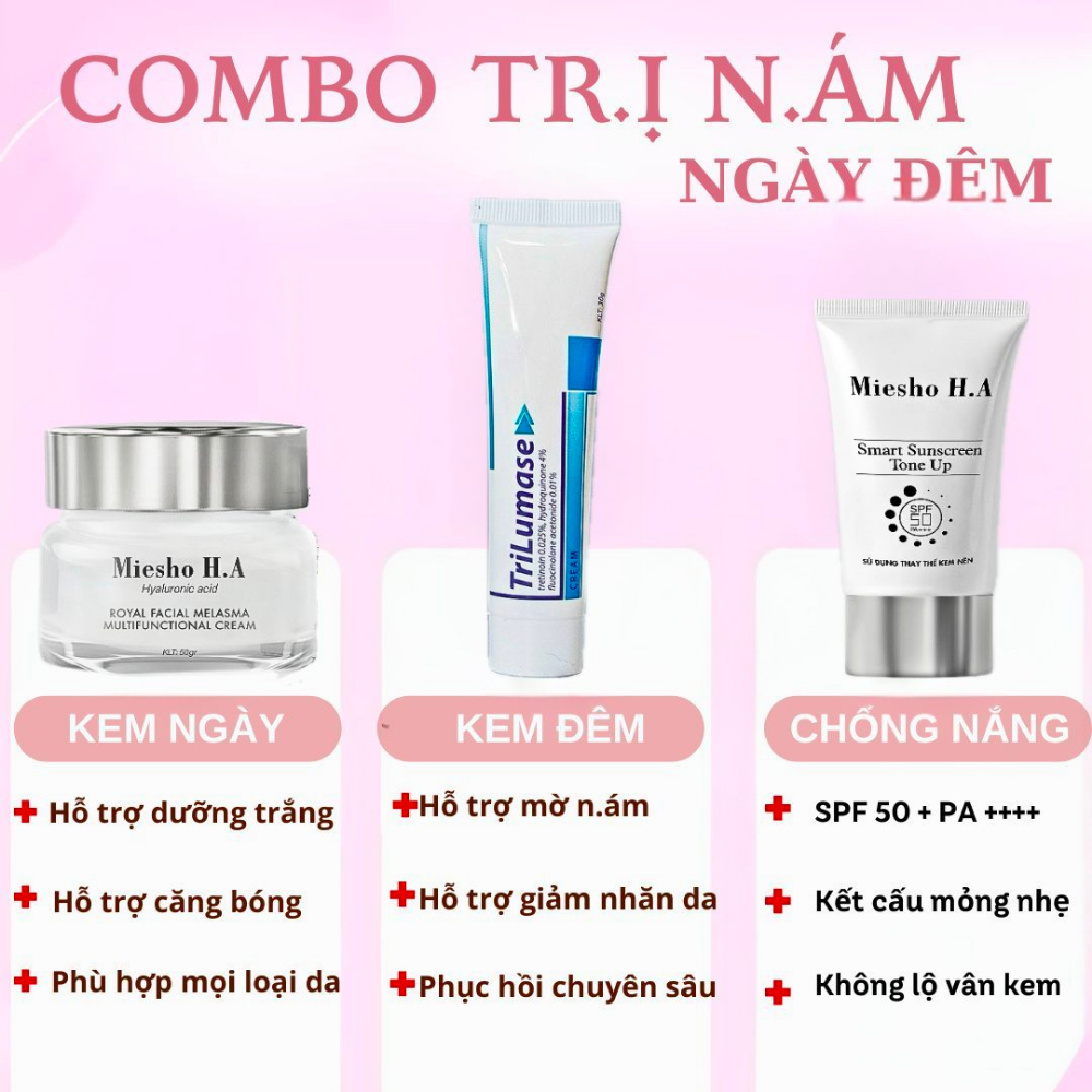 Combo Kem Mờ Nám Thụy Sỹ - Kem Dưỡng Phục Hồi MIESHO H.A & Kem Nám TR.ILUMASE Giúp Mờ Thâm Nám, Dưỡng Trắng Da