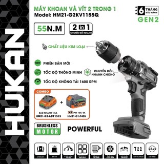  Máy khoan pin và vít  2 trong 1  HUKAN HM21-G2KV1155Q Khoan pin 3 chức năng chân Pin thông dụng 