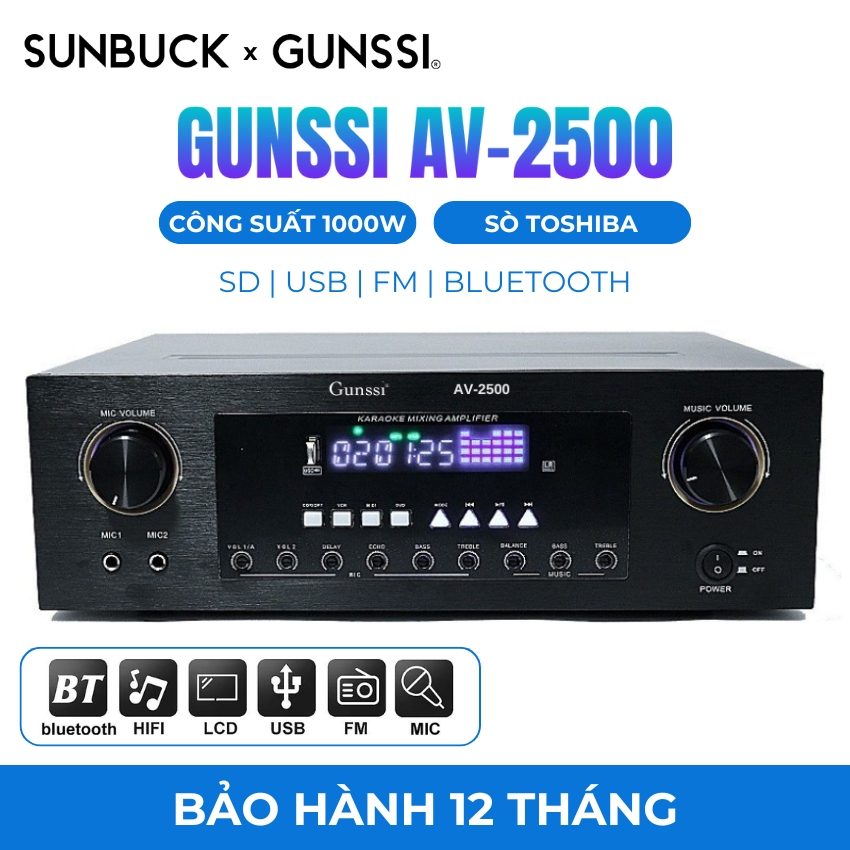 Đẩy Liền Vang GUNSSI AV-2500, Cục Đẩy Công Suất Liền Vang Công Suất Lớn 1000W, Cục Đẩy Liền Vang Kar