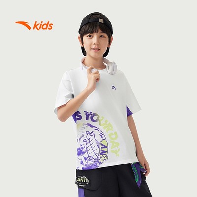 Áo phông ngắn tay bé trai thời trang thể thao size 130-170 Anta Kids Wildplayer 3525B8106