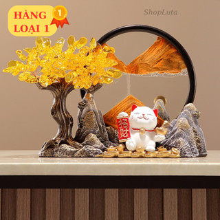 Đồ Trang Trí Mèo Trắng Đồng Hồ Cát Chảy, Mô Hình Decor Phong Thủy, Quà Tặng Tân Gia, Khai Trương