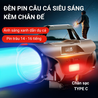 Đèn Soi Phao, Đèn Câu Cá Kèm Chân đế CORISU CS08 ánh sáng xanh dẫn dụ cá lớn, pin 10.000mAh chống nước