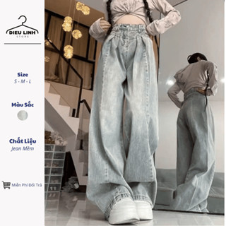 Quần Jeans Nữ, Quần Bò Nữ Ống Suông Cạp Thiết Kế Phong Cách