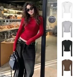  Áo Thun Dài Tay Siêu Co Giãn Mềm Mịn Thắt Eo Ôm Body Tôn Dáng Vải Cotton Zip MA115 