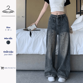Quần Jean Nữ Ống Xuông Túi Hộp, Quần Bò Nữ Ống Rộng Túi Hộp Hot Trend 2025 KT33