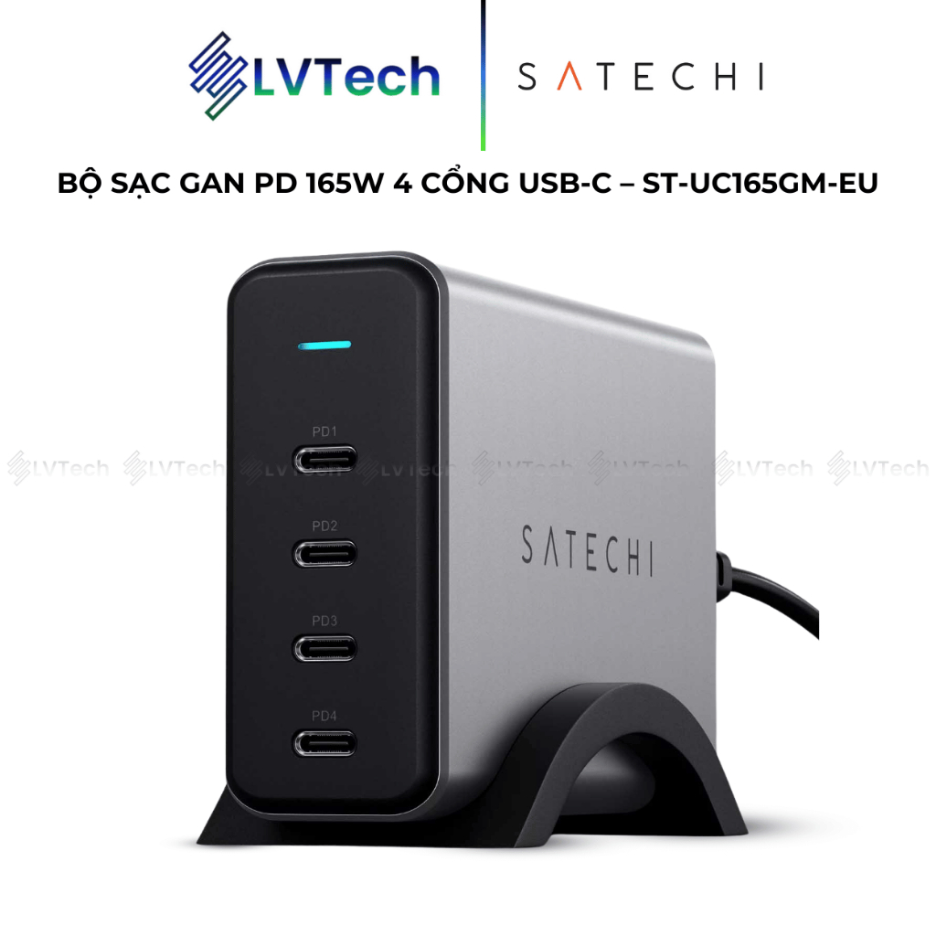 Bộ sạc GaN Satechi PD 165W 4 cổng USB-C – ST-UC165GM, Chuẩn Sạc EU, Công Suất Mạnh, An Toàn