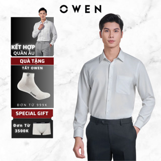  Áo sơ mi trắng nam Owen có túi dáng Regular Fit vừa vặn thoải mái vải sồi mềm mịn AR240312D 