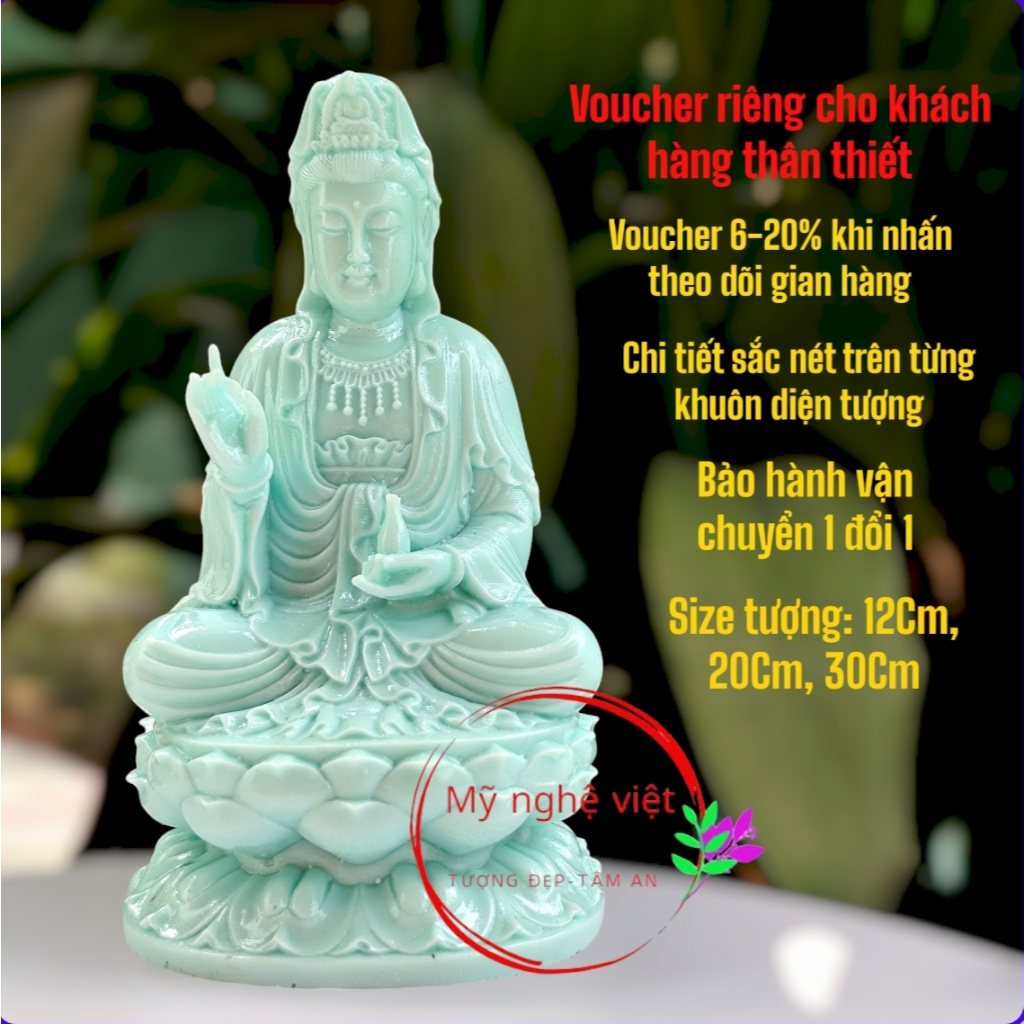 Tượng phật quan âm 12Cm 20cm nhiều màu trang trí, tu tập, phong thủy, an nhiên