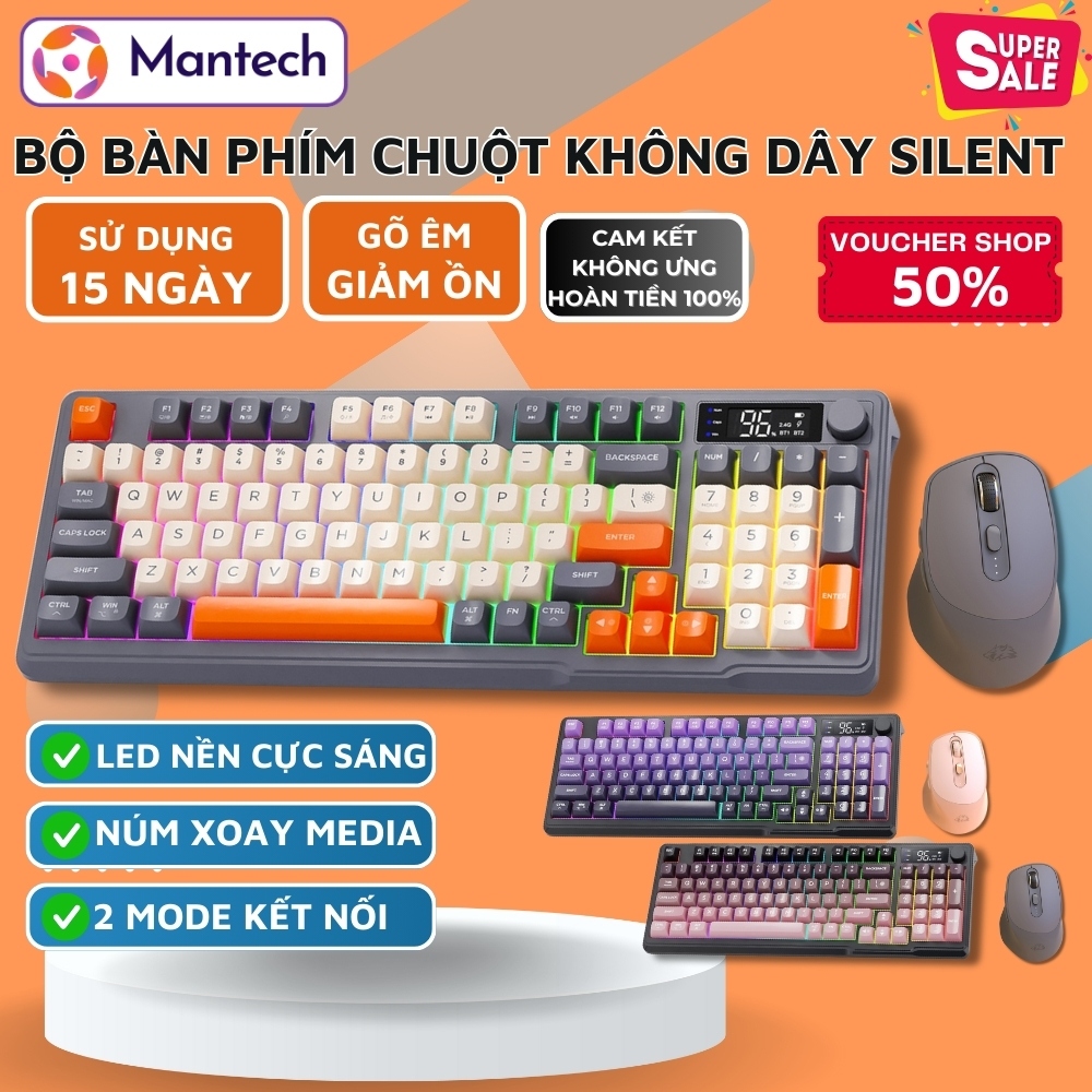 Bộ Bàn Phím Silent Mantech M96 + Chuột X7 - Núm Xoay Đa Năng, Cho Thời Gian Sử Dụng 15 Ngày