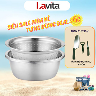 Bộ thau rổ Inox Delio rửa rau củ quả thực phẩm cao cấp bển bỉ chống gỉ sét nhiều size